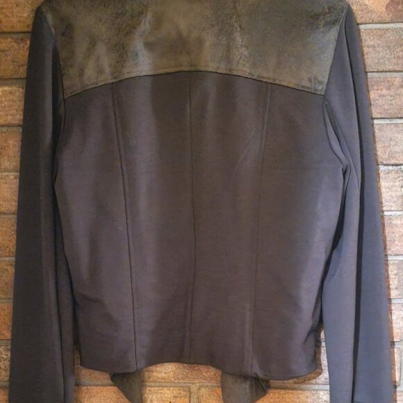 Women's Brown Dual Fabric - Open Draped Front Light Jacket - Picture 5 of 7